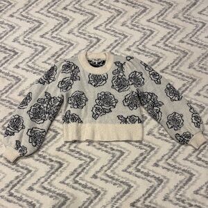 Floral Patterned Sweater - Cream and Black